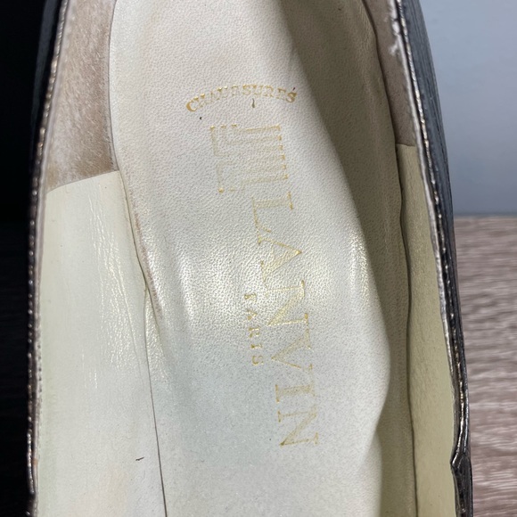 LANVIN VINTAGE Black Leather Pointed Toe Pumps Size 4 Kitten Heel Shoes - Picture 3 of 9